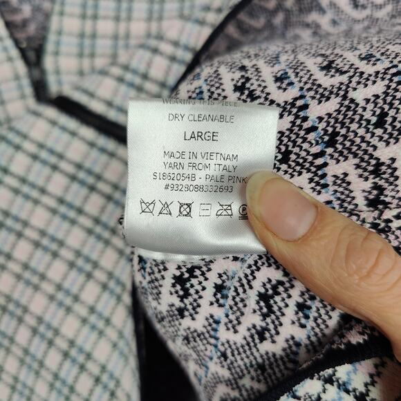 Scanlan Theodore Houndstooth Knit Blazer Womens Large White Pink Zip Up Preppy - Picture 7 of 7